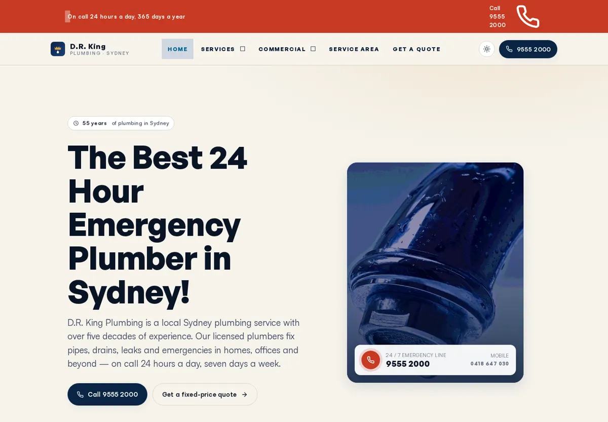 After screenshot of Dr King plumbing service redesign