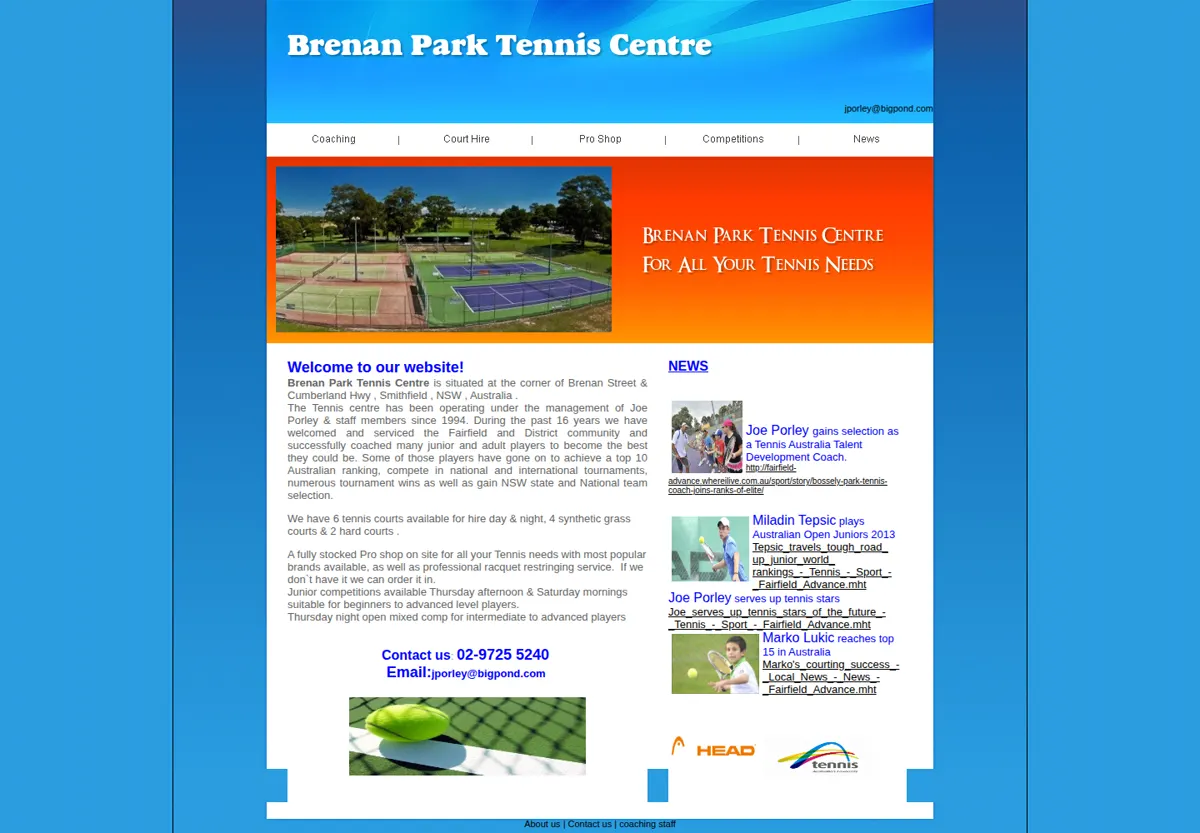 Before screenshot for Brenan Park Tennis Centre